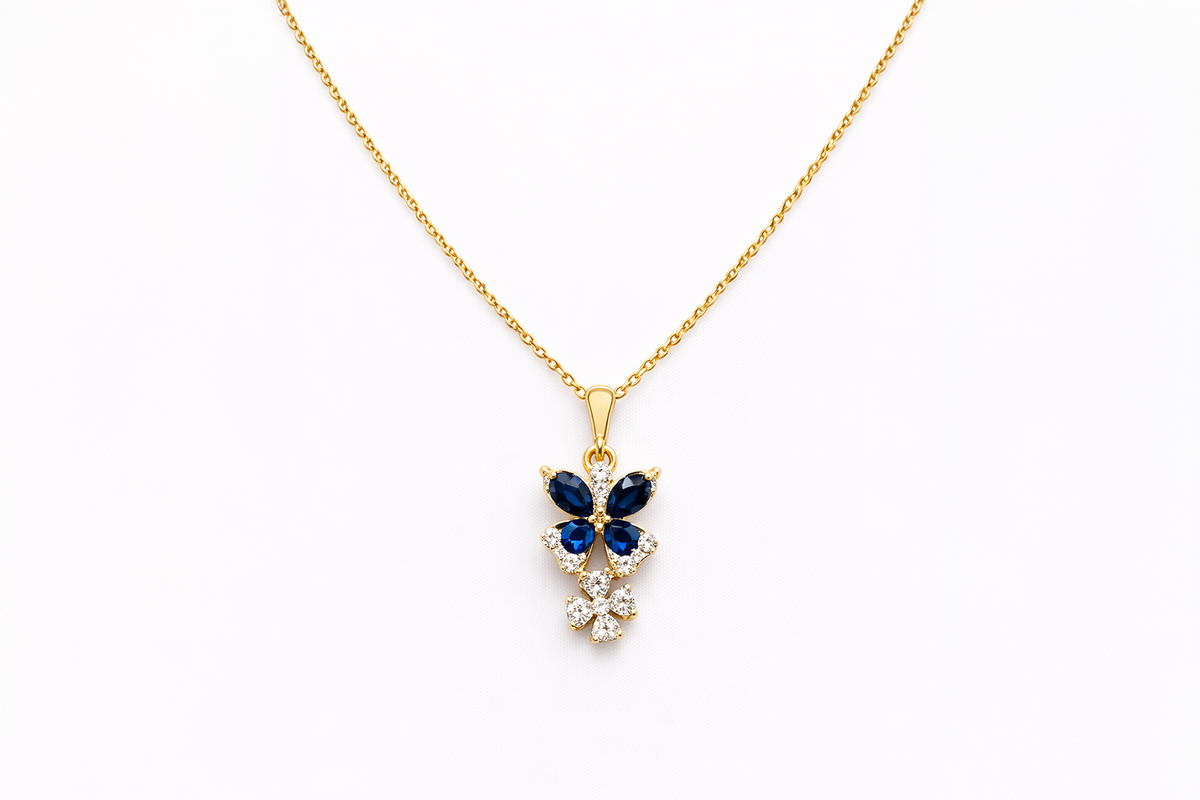 Blue Accent Diamond Pendant Necklace