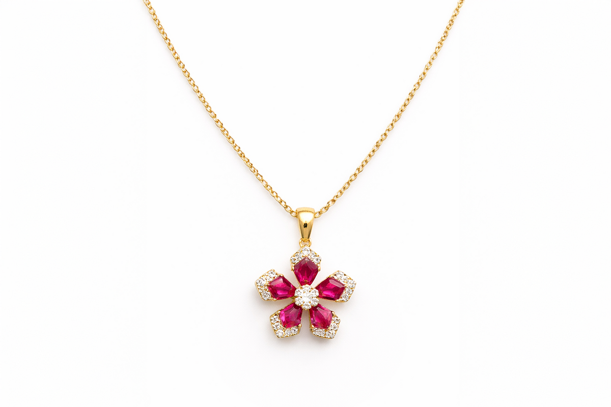 Pink Accent Natural Diamond Pendant Necklace